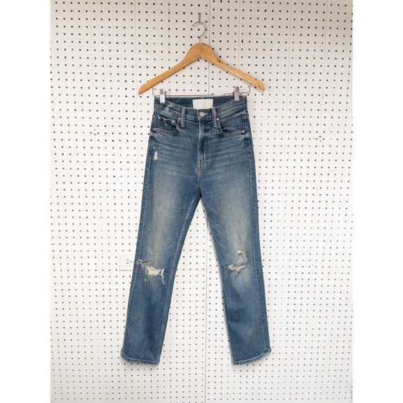 MOTHER Blue Straight Leg Jeans High-Rise - Picture 2 of 6